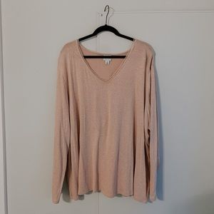 Pink Sweater with Lace Trimming